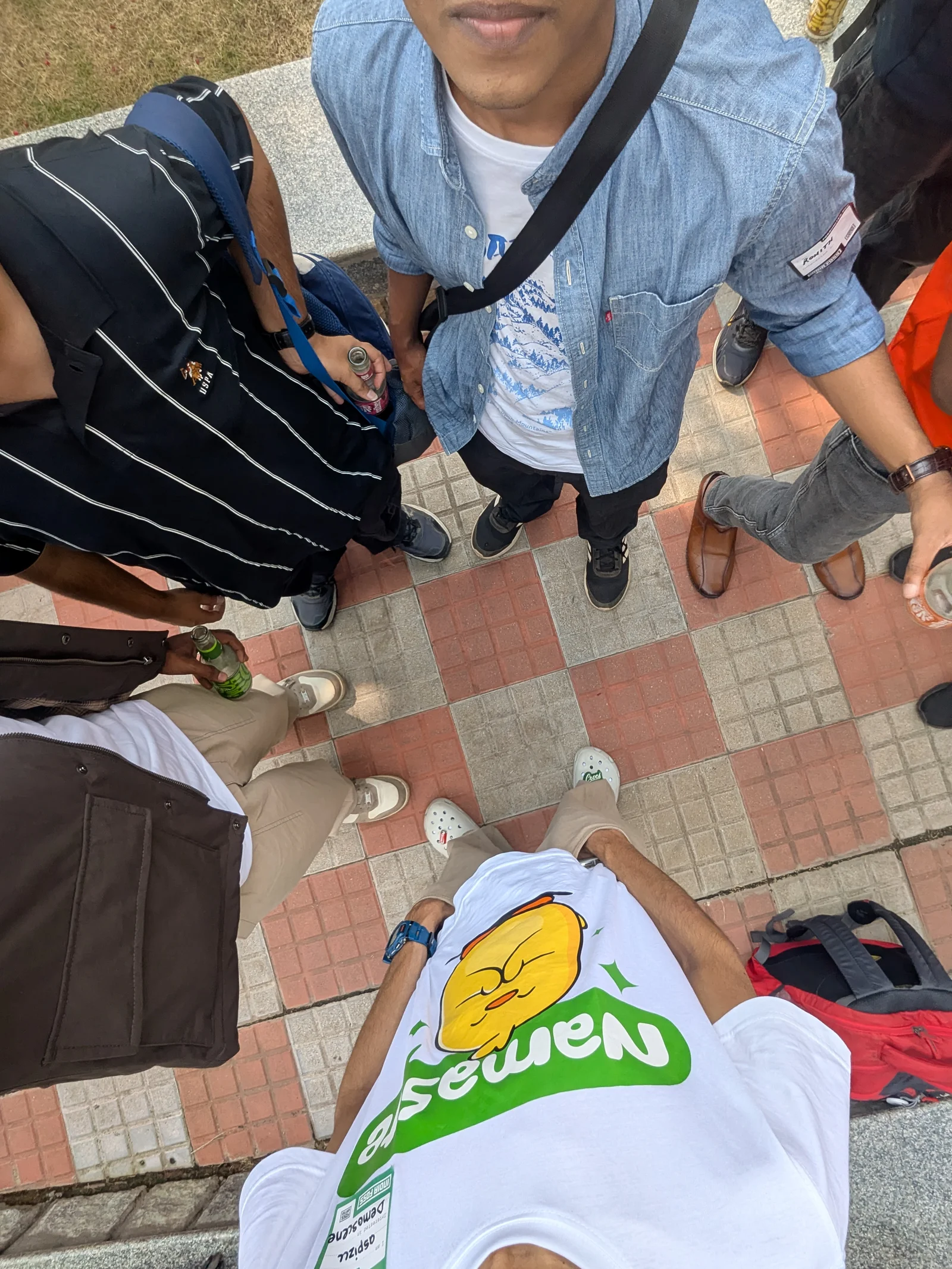 The group looking down at the Threadlocked shirt I was wearing.
